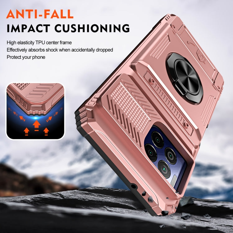 For T-Mobile REVVL 7 Pro TPU Hybrid PC Shockproof Card Phone Case with Metal Ring Holder