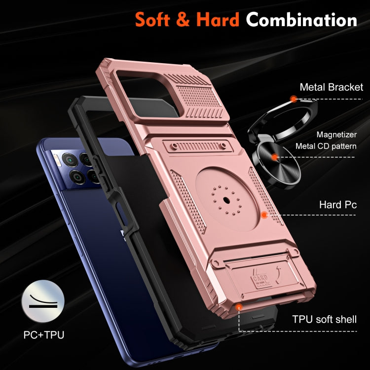 For T-Mobile REVVL 7 Pro TPU Hybrid PC Shockproof Card Phone Case with Metal Ring Holder