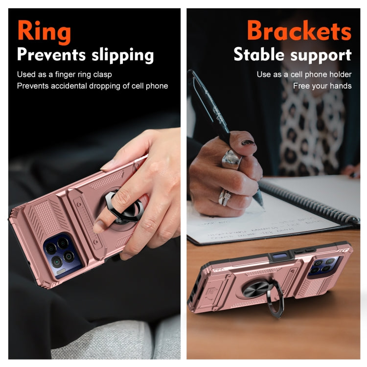 For T-Mobile REVVL 7 Pro TPU Hybrid PC Shockproof Card Phone Case with Metal Ring Holder