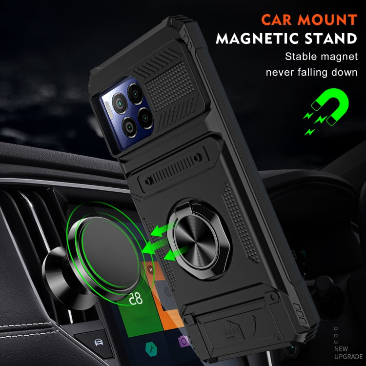 For T-Mobile REVVL 7 Pro TPU Hybrid PC Shockproof Card Phone Case with Metal Ring Holder