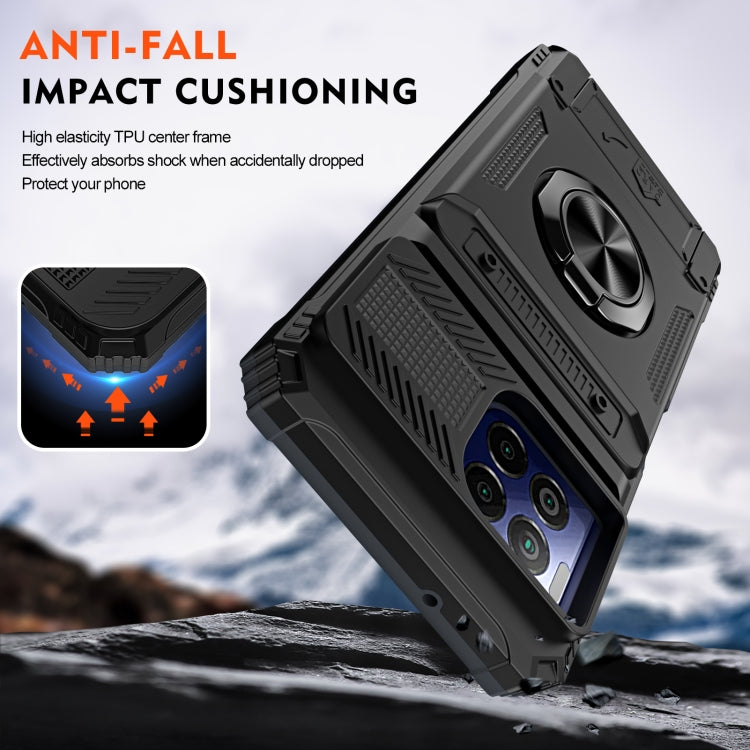 For T-Mobile REVVL 7 Pro TPU Hybrid PC Shockproof Card Phone Case with Metal Ring Holder