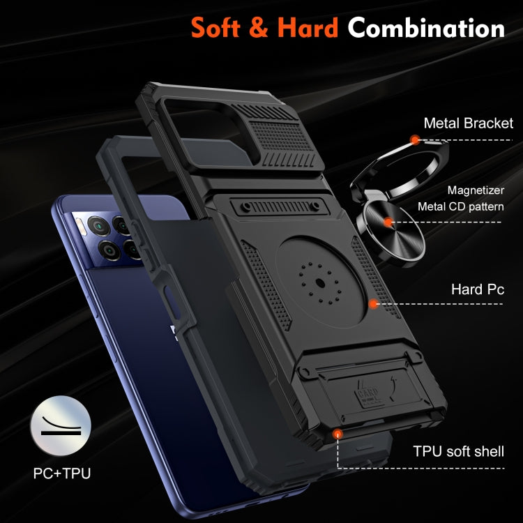 For T-Mobile REVVL 7 Pro TPU Hybrid PC Shockproof Card Phone Case with Metal Ring Holder