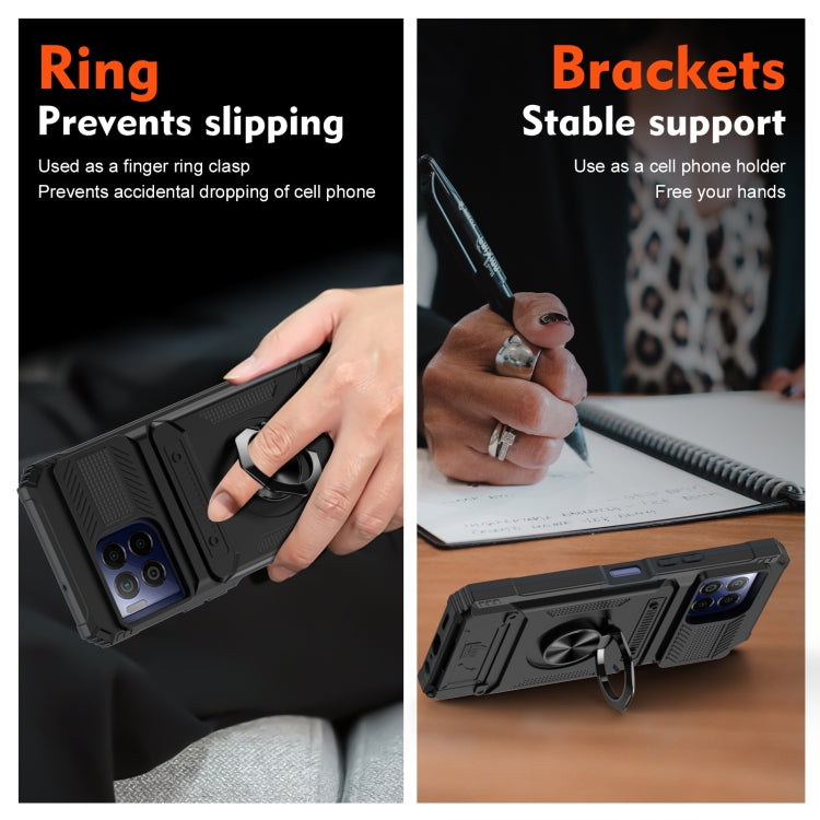For T-Mobile REVVL 7 Pro TPU Hybrid PC Shockproof Card Phone Case with Metal Ring Holder