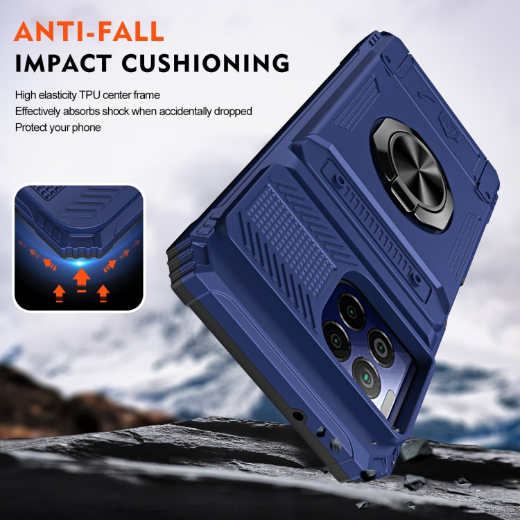 For T-Mobile REVVL 7 Pro TPU Hybrid PC Shockproof Card Phone Case with Metal Ring Holder