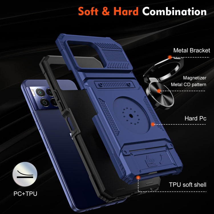 For T-Mobile REVVL 7 Pro TPU Hybrid PC Shockproof Card Phone Case with Metal Ring Holder