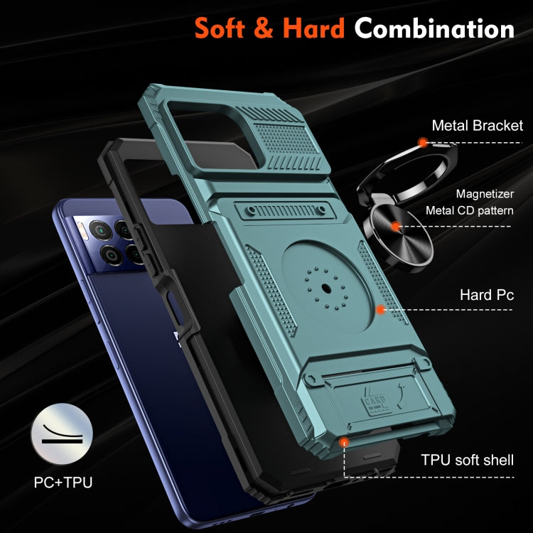 For T-Mobile REVVL 7 Pro TPU Hybrid PC Shockproof Card Phone Case with Metal Ring Holder