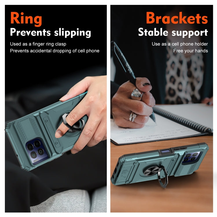 For T-Mobile REVVL 7 Pro TPU Hybrid PC Shockproof Card Phone Case with Metal Ring Holder