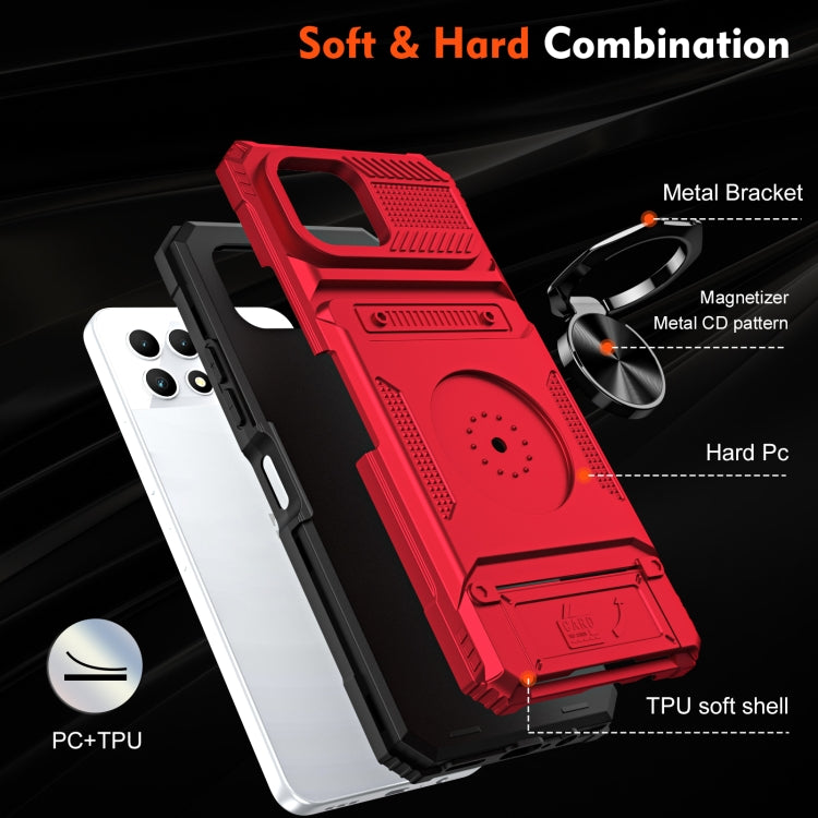 For T-Mobile REVVL 7 TPU Hybrid PC Shockproof Card Phone Case with Metal Ring Holder