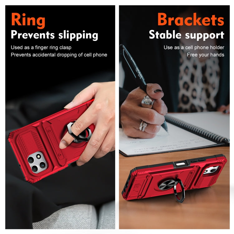 For T-Mobile REVVL 7 TPU Hybrid PC Shockproof Card Phone Case with Metal Ring Holder