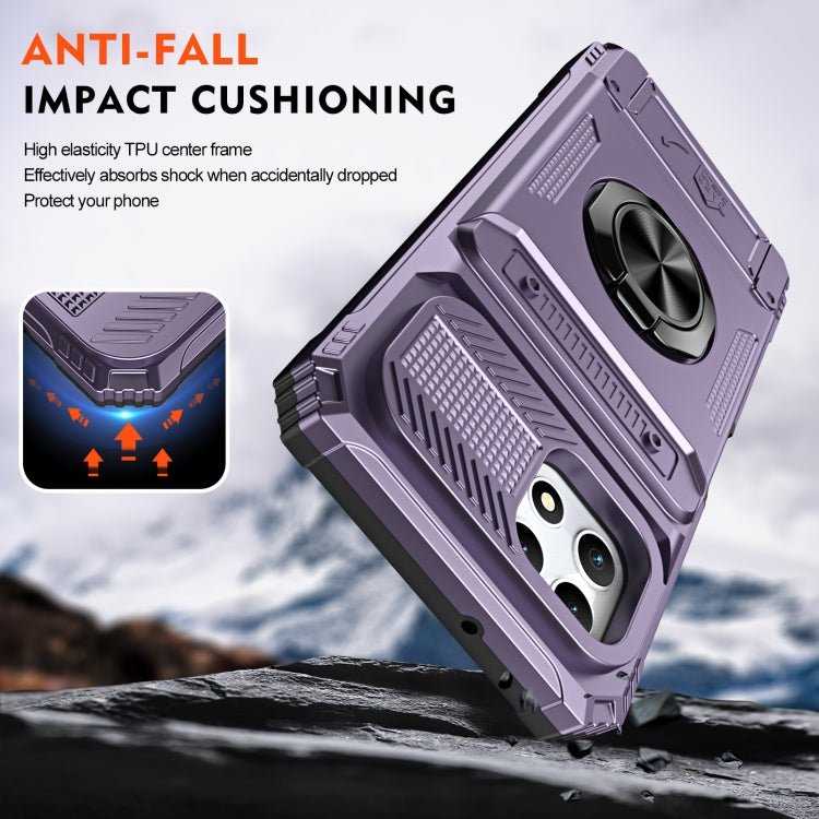 For T-Mobile REVVL 7 TPU Hybrid PC Shockproof Card Phone Case with Metal Ring Holder