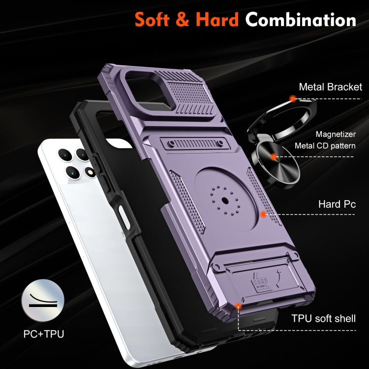 For T-Mobile REVVL 7 TPU Hybrid PC Shockproof Card Phone Case with Metal Ring Holder