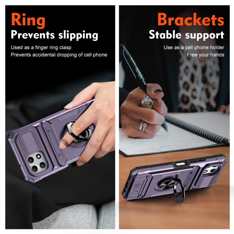 For T-Mobile REVVL 7 TPU Hybrid PC Shockproof Card Phone Case with Metal Ring Holder