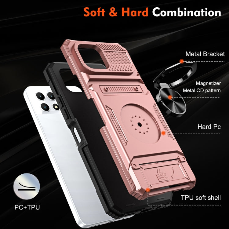 For T-Mobile REVVL 7 TPU Hybrid PC Shockproof Card Phone Case with Metal Ring Holder
