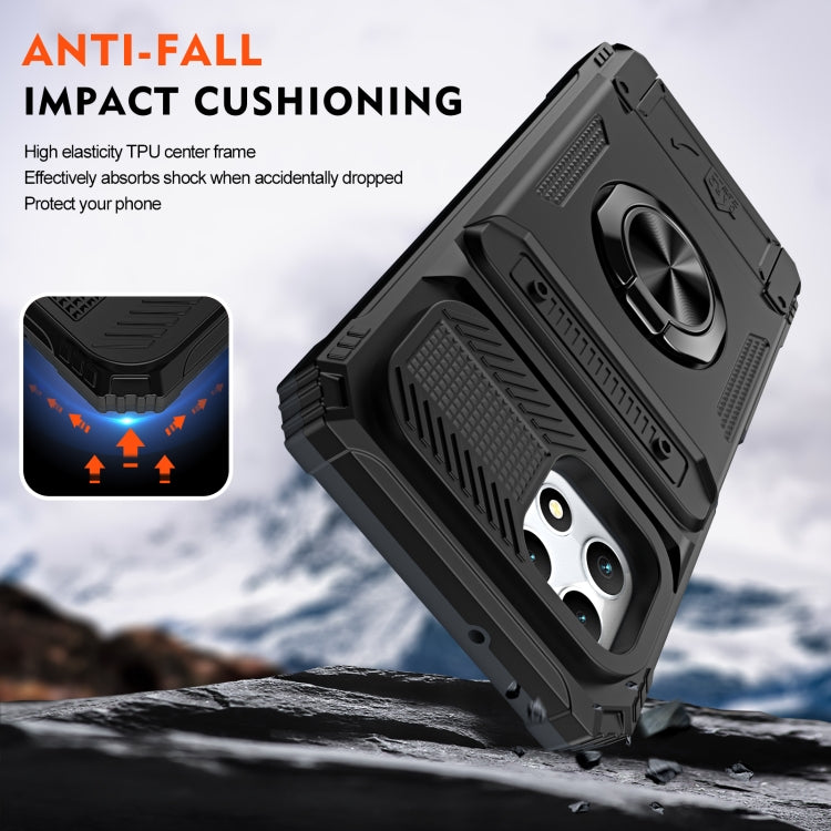For T-Mobile REVVL 7 TPU Hybrid PC Shockproof Card Phone Case with Metal Ring Holder