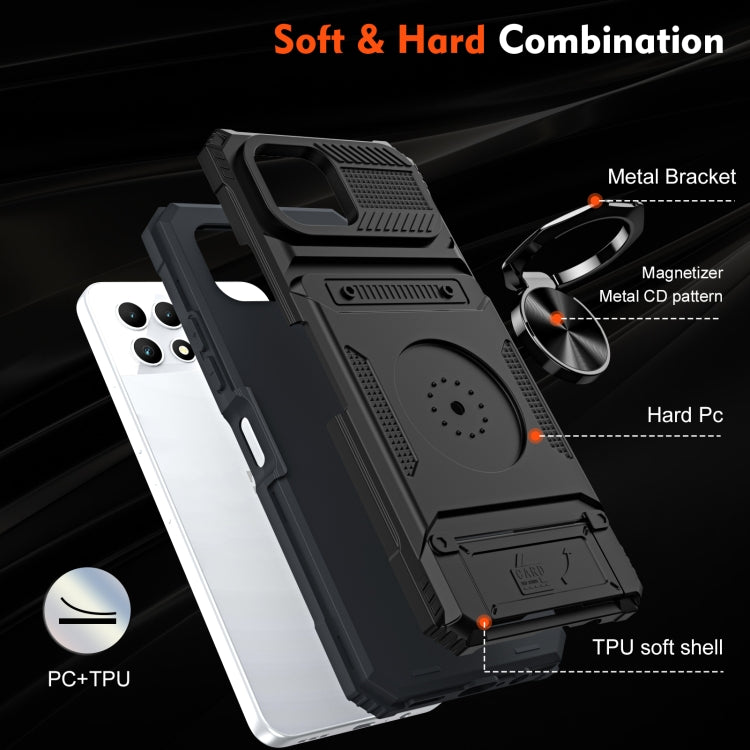 For T-Mobile REVVL 7 TPU Hybrid PC Shockproof Card Phone Case with Metal Ring Holder