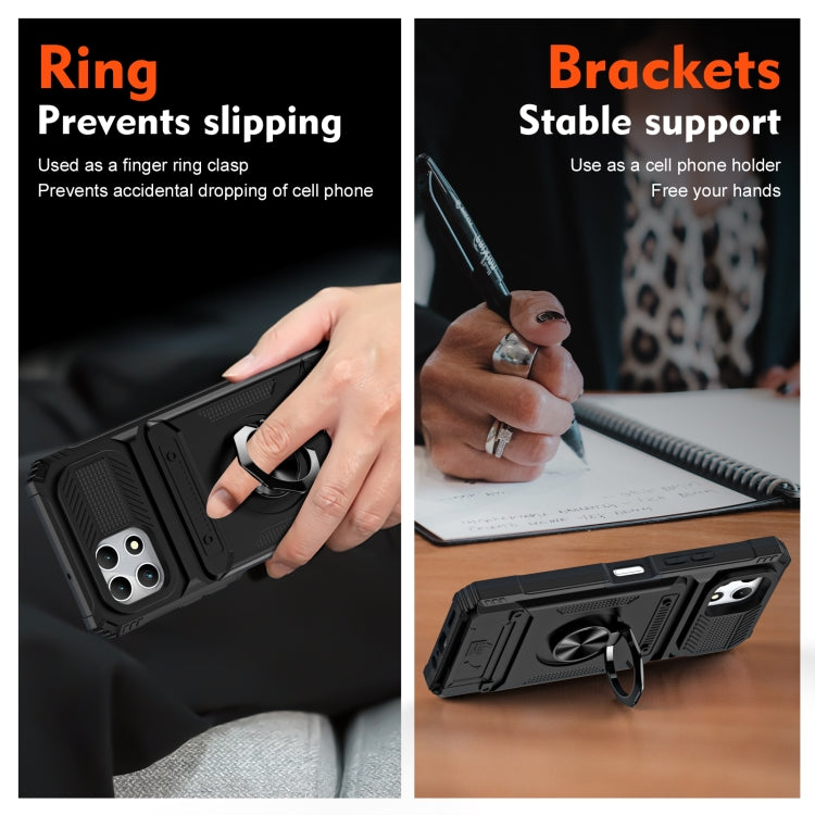 For T-Mobile REVVL 7 TPU Hybrid PC Shockproof Card Phone Case with Metal Ring Holder