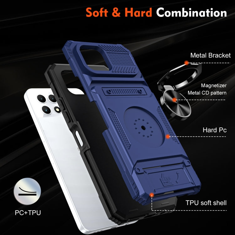 For T-Mobile REVVL 7 TPU Hybrid PC Shockproof Card Phone Case with Metal Ring Holder