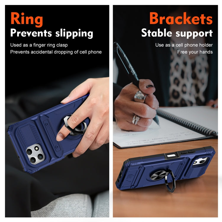 For T-Mobile REVVL 7 TPU Hybrid PC Shockproof Card Phone Case with Metal Ring Holder