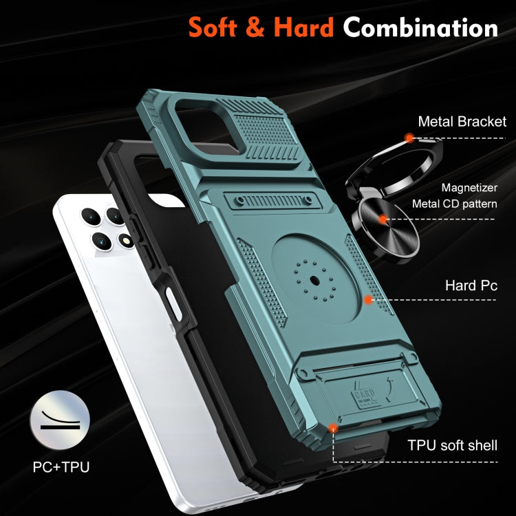 For T-Mobile REVVL 7 TPU Hybrid PC Shockproof Card Phone Case with Metal Ring Holder