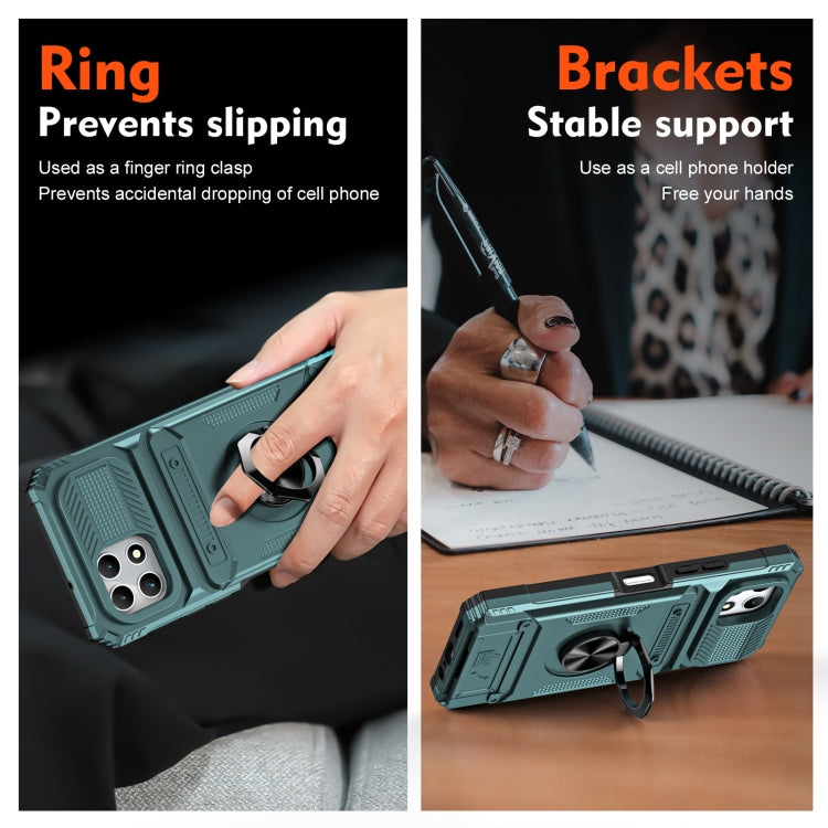 For T-Mobile REVVL 7 TPU Hybrid PC Shockproof Card Phone Case with Metal Ring Holder