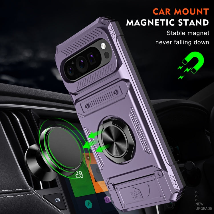 For Google Pixel 9 Pro XL TPU Hybrid PC Shockproof Card Phone Case with Metal Ring Holder