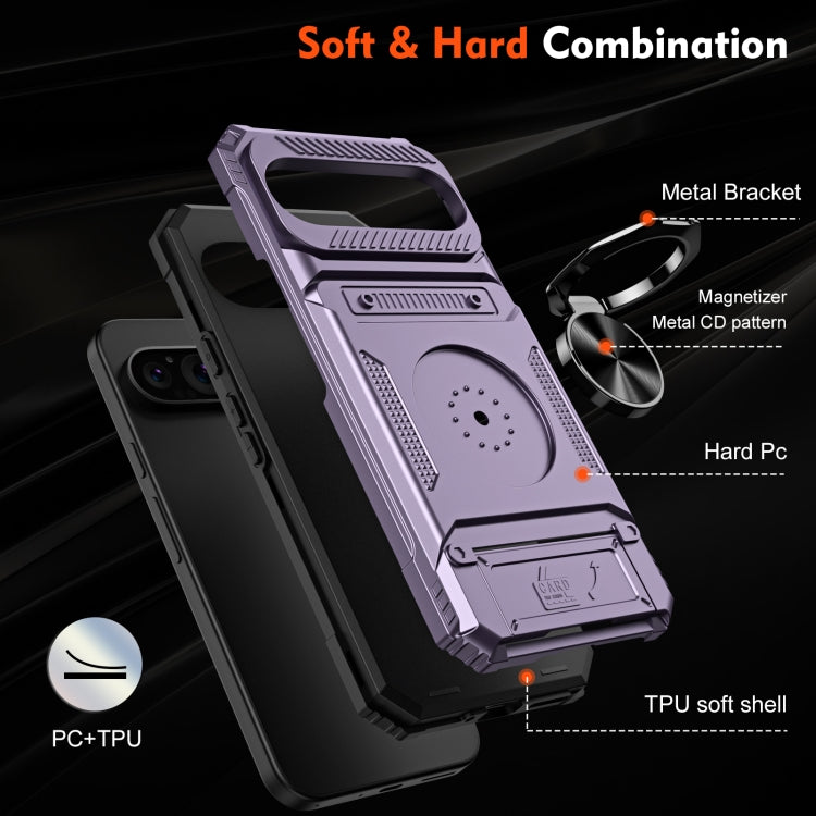 For Google Pixel 9 Pro XL TPU Hybrid PC Shockproof Card Phone Case with Metal Ring Holder