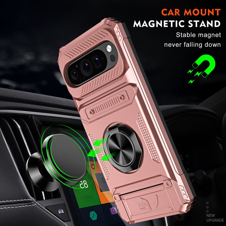 For Google Pixel 9 Pro XL TPU Hybrid PC Shockproof Card Phone Case with Metal Ring Holder