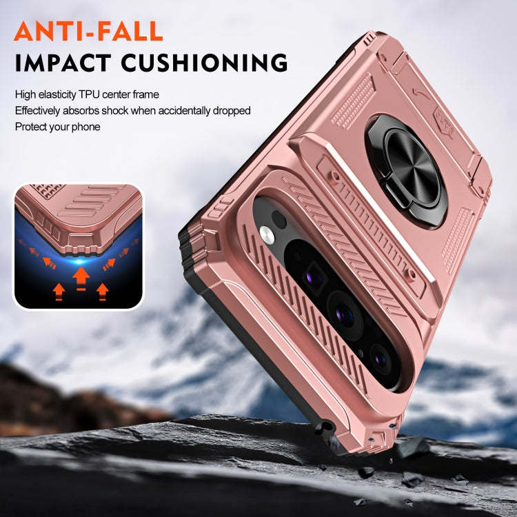 For Google Pixel 9 Pro XL TPU Hybrid PC Shockproof Card Phone Case with Metal Ring Holder