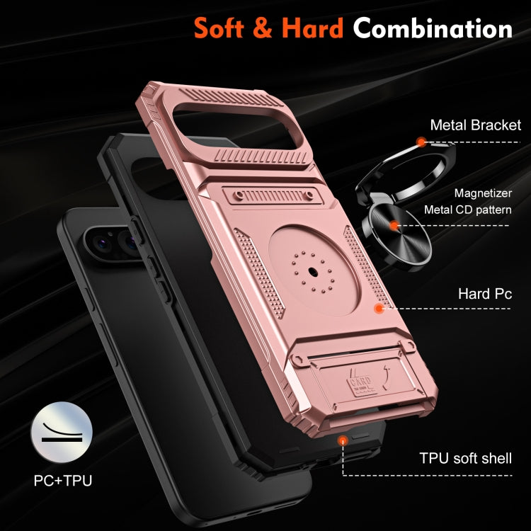 For Google Pixel 9 Pro XL TPU Hybrid PC Shockproof Card Phone Case with Metal Ring Holder