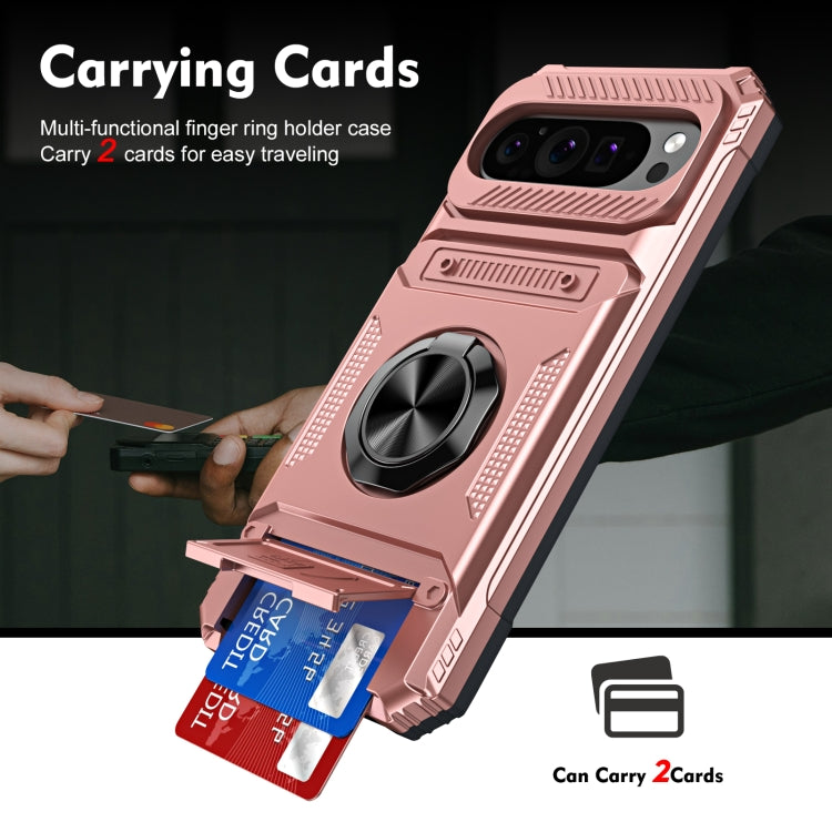 For Google Pixel 9 Pro XL TPU Hybrid PC Shockproof Card Phone Case with Metal Ring Holder