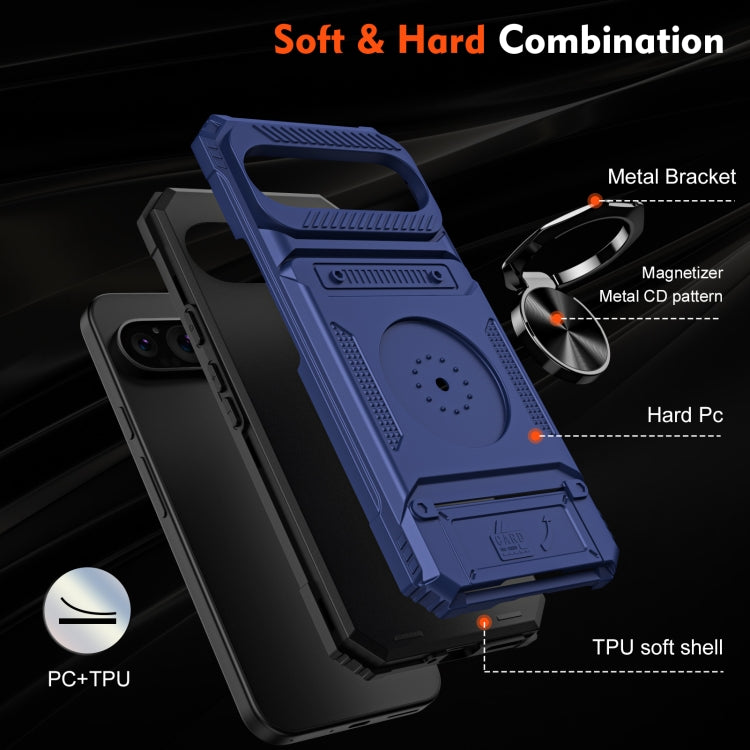 For Google Pixel 9 Pro XL TPU Hybrid PC Shockproof Card Phone Case with Metal Ring Holder