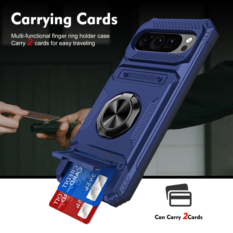 For Google Pixel 9 Pro XL TPU Hybrid PC Shockproof Card Phone Case with Metal Ring Holder