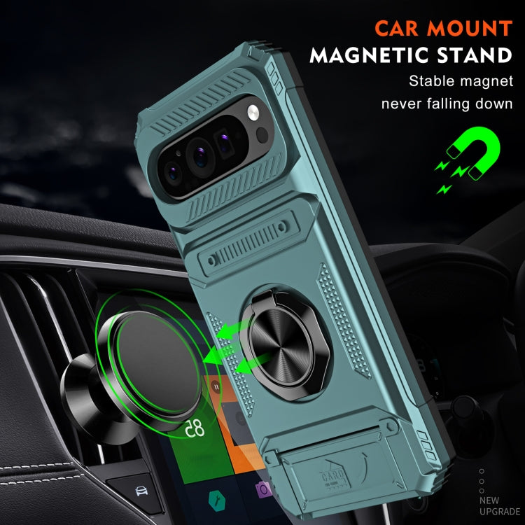 For Google Pixel 9 Pro XL TPU Hybrid PC Shockproof Card Phone Case with Metal Ring Holder