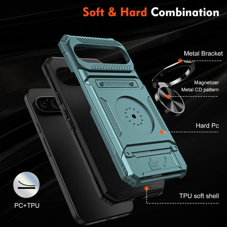 For Google Pixel 9 Pro XL TPU Hybrid PC Shockproof Card Phone Case with Metal Ring Holder