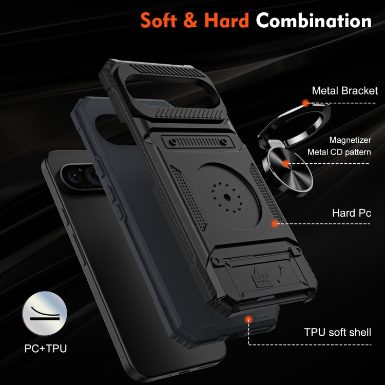 For Google Pixel 9 / 9 Pro TPU Hybrid PC Shockproof Card Phone Case with Metal Ring Holder