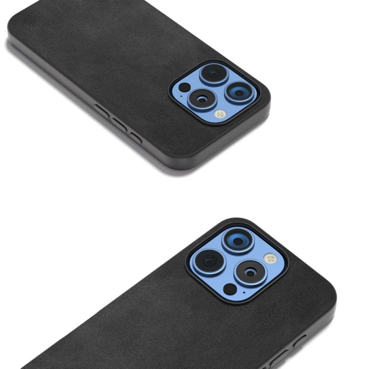 For iPhone 16 Pro Max Black Frame Two-color Calf Texture PU Phone Case