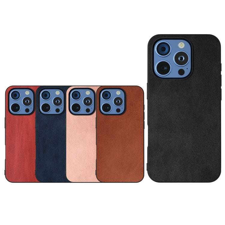 For iPhone 16 Pro Max Black Frame Two-color Calf Texture PU Phone Case