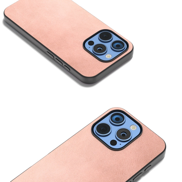 For iPhone 16 Pro Max Black Frame Two-color Calf Texture PU Phone Case