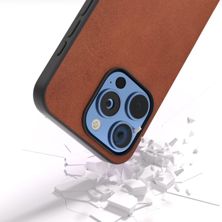 For iPhone 16 Pro Max Black Frame Two-color Calf Texture PU Phone Case