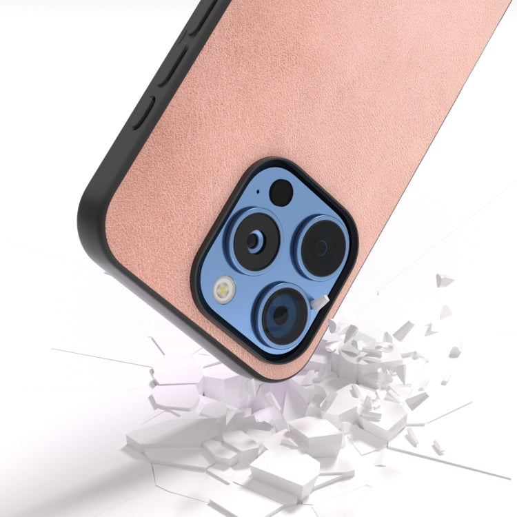 For iPhone 16 Pro Black Frame Two-color Calf Texture PU Phone Case