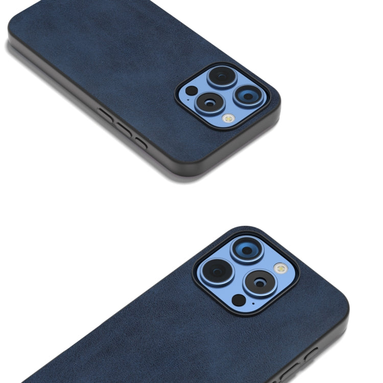 For iPhone 16 Pro Black Frame Two-color Calf Texture PU Phone Case