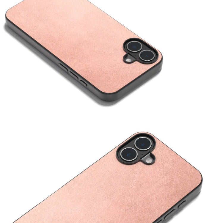 For iPhone 16 Plus Black Frame Two-color Calf Texture PU Phone Case