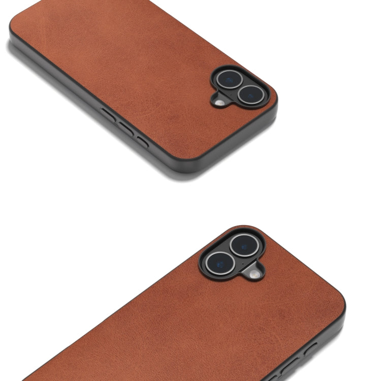 For iPhone 16 Plus Black Frame Two-color Calf Texture PU Phone Case