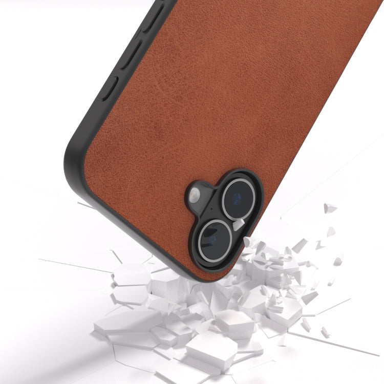 For iPhone 16 Plus Black Frame Two-color Calf Texture PU Phone Case