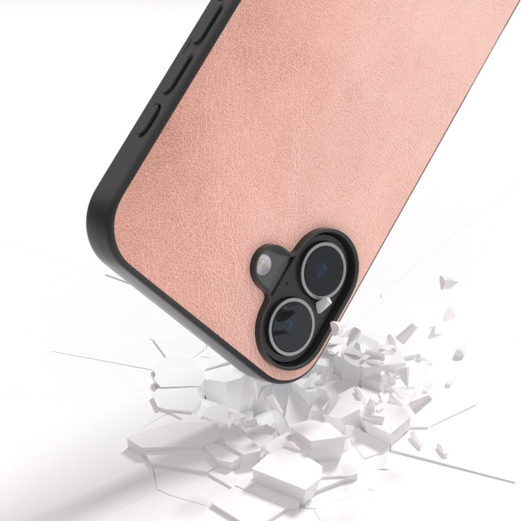 For iPhone 16 Black Frame Two-color Calf Texture PU Phone Case