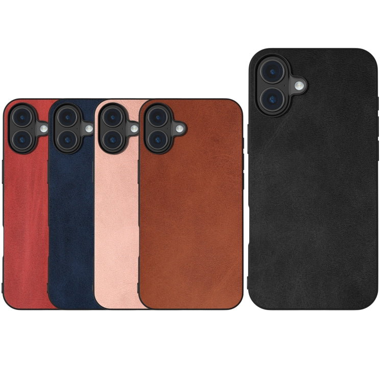 For iPhone 16 Black Frame Two-color Calf Texture PU Phone Case