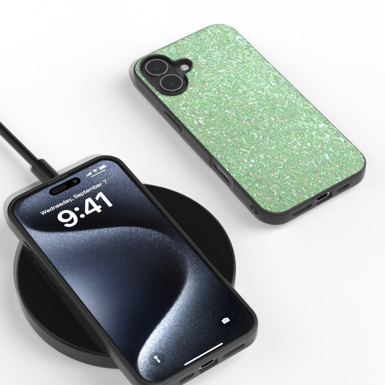For iPhone 16 Plus Black Frame Colorful Glitter Phone Case