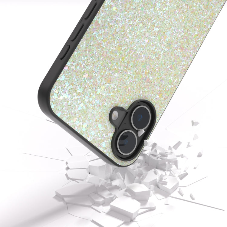 For iPhone 16 Plus Black Frame Colorful Glitter Phone Case