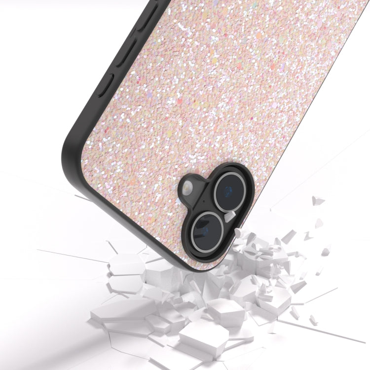 For iPhone 16 Plus Black Frame Colorful Glitter Phone Case