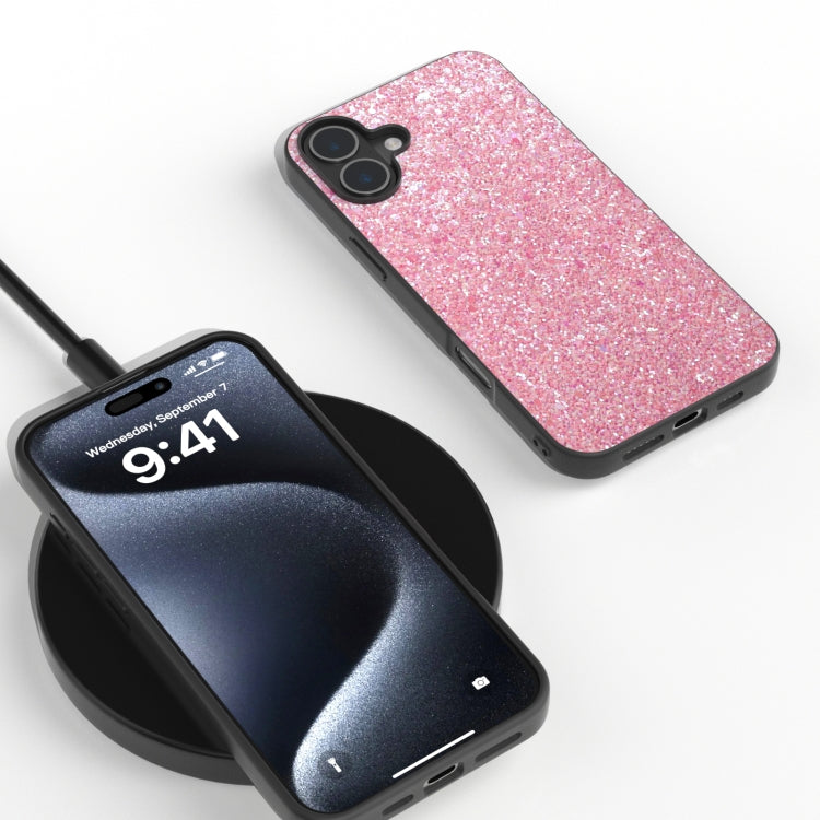 For iPhone 16 Plus Black Frame Colorful Glitter Phone Case